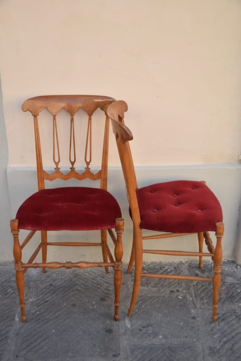 Pair of Chiavarine cherry wood chairs Jane Harman storage and furniture restoration in Florence